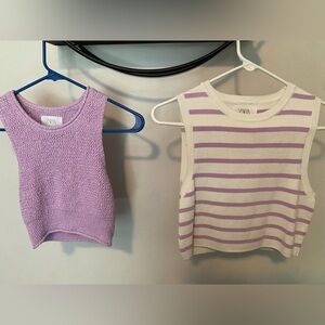 Zara Kids Purple and White Striped Tops